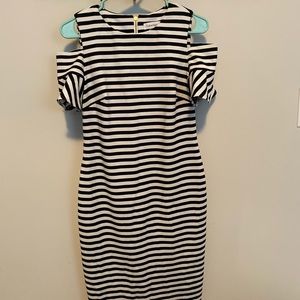 Dark navy blue and white stripped dress